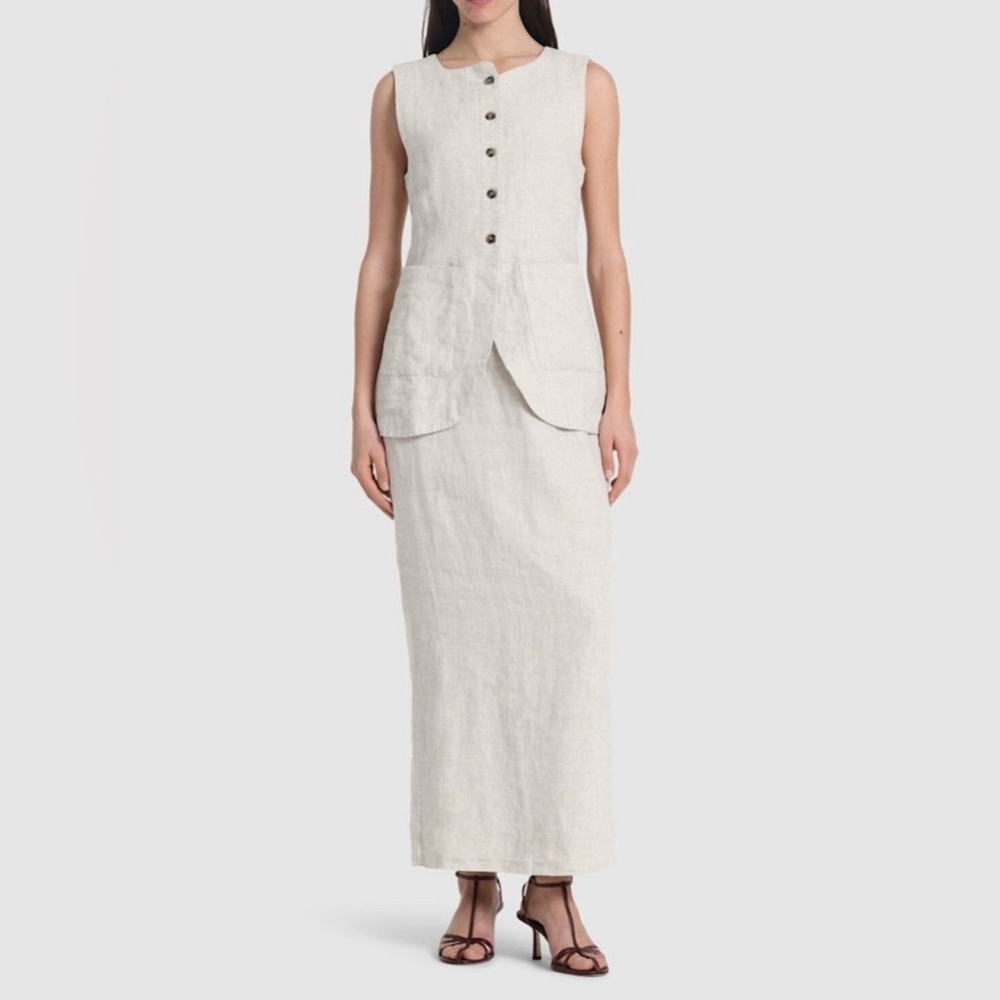 Posse Linen Emma vest and Emma pencil midi skirt set, natural, size M